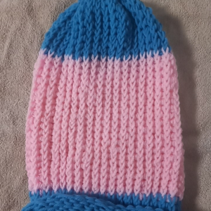 Adult Pink and Blue Knitted Hat